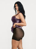 Popilush® Shapewear Faux Leather Draped Lace Mini Dress