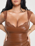 Popilush® Shapewear Faux Leather Draped Lace Mini Dress