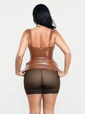 Popilush® Shapewear Faux Leather Draped Lace Mini Dress