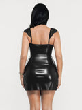 Popilush® Shapewear Faux Leather Draped Lace Mini Dress