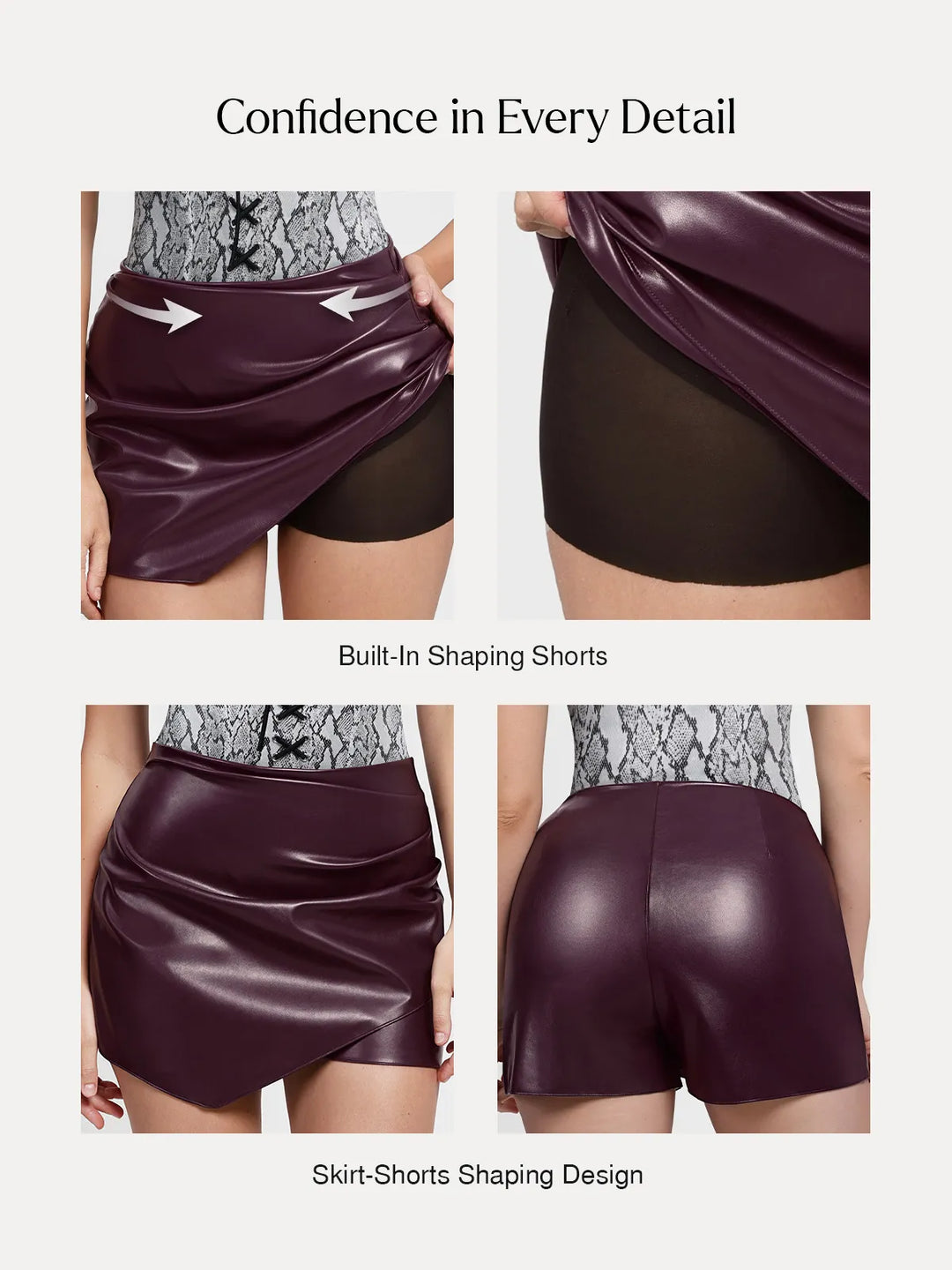Popilush® Shapewear Faux Leather High-Waisted Skort