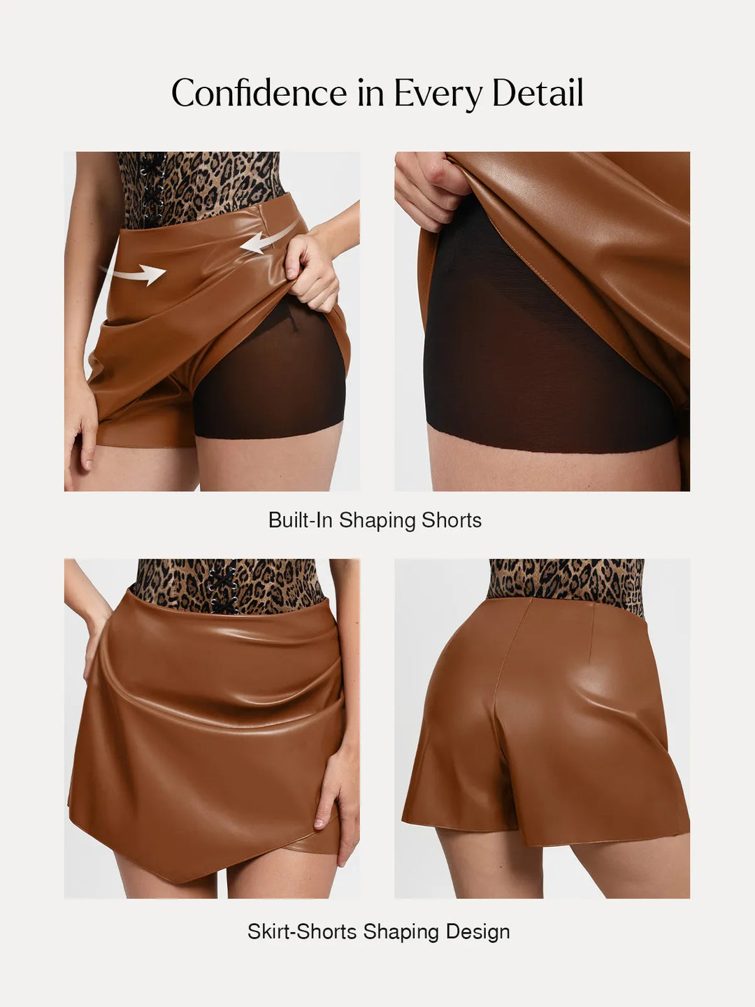 Popilush® Shapewear Faux Leather High-Waisted Skort