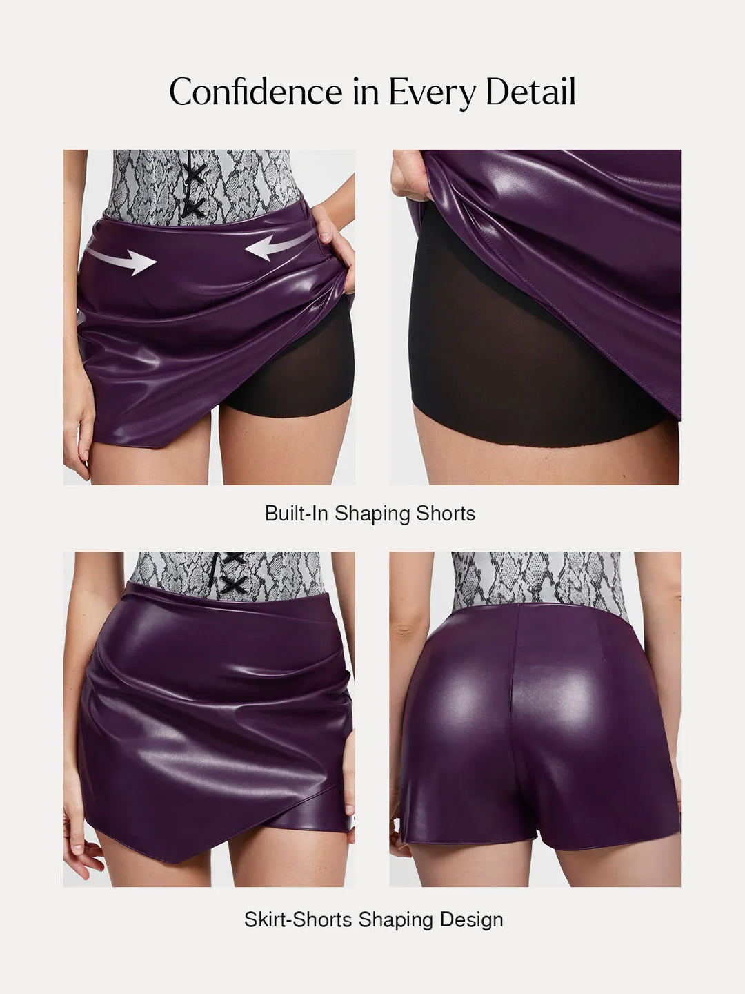 Popilush® Shapewear Faux Leather High-Waisted Skort
