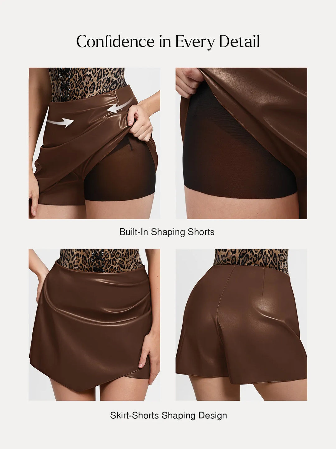 Popilush® Shapewear Faux Leather High-Waisted Skort