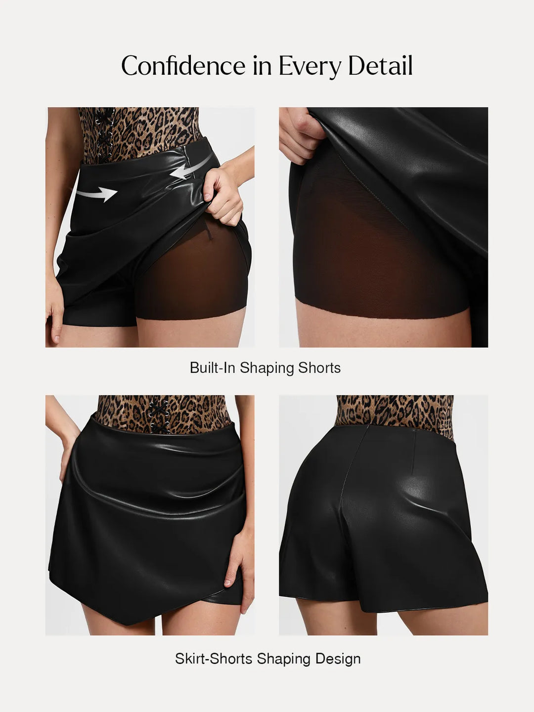 Popilush® Shapewear Faux Leather High-Waisted Skort
