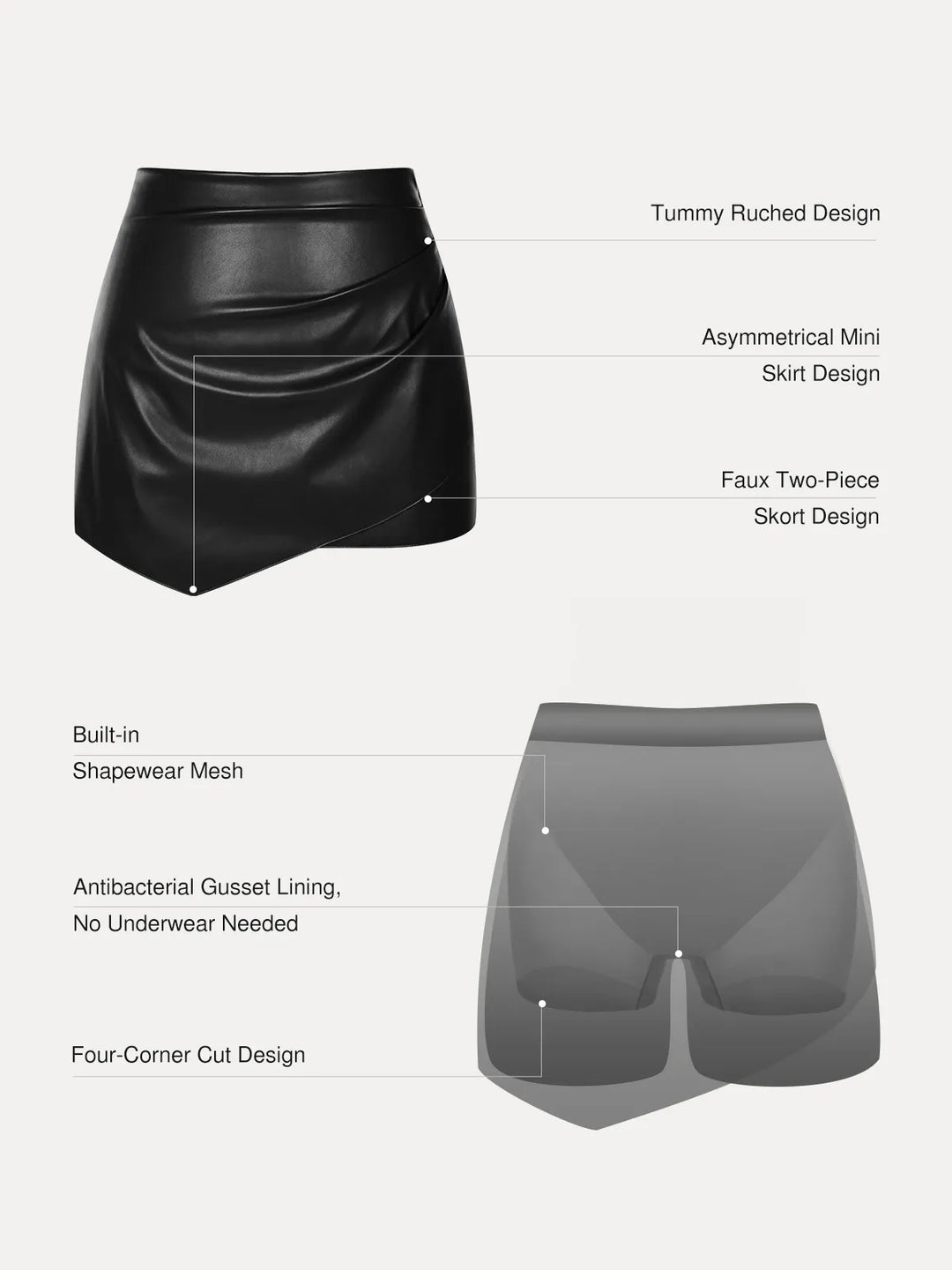Popilush® Shapewear Faux Leather High-Waisted Skort