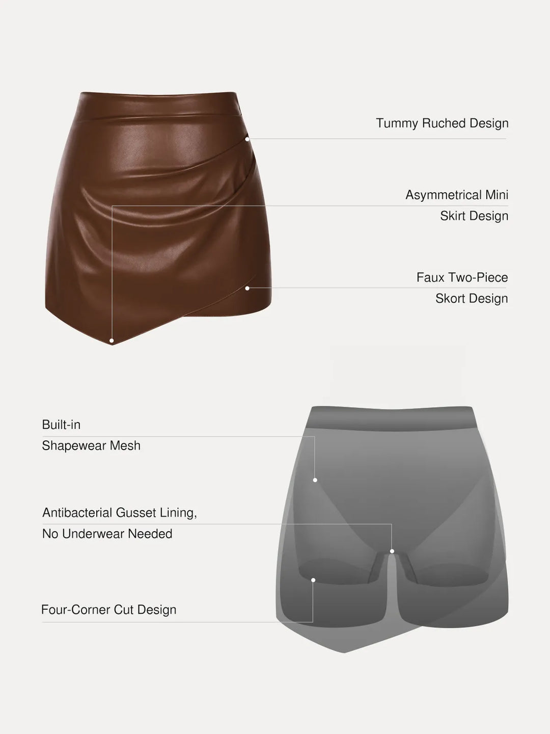 Popilush® Shapewear Faux Leather High-Waisted Skort