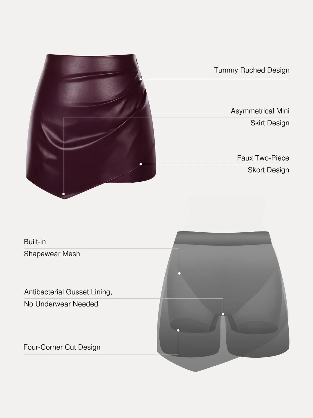 Popilush® Shapewear Faux Leather High-Waisted Skort