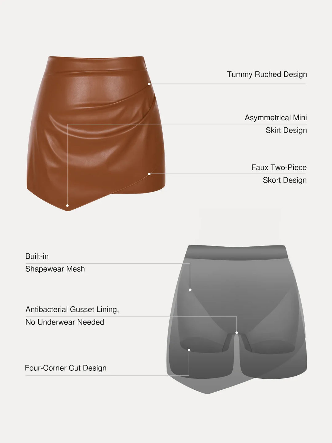 Popilush® Shapewear Faux Leather High-Waisted Skort