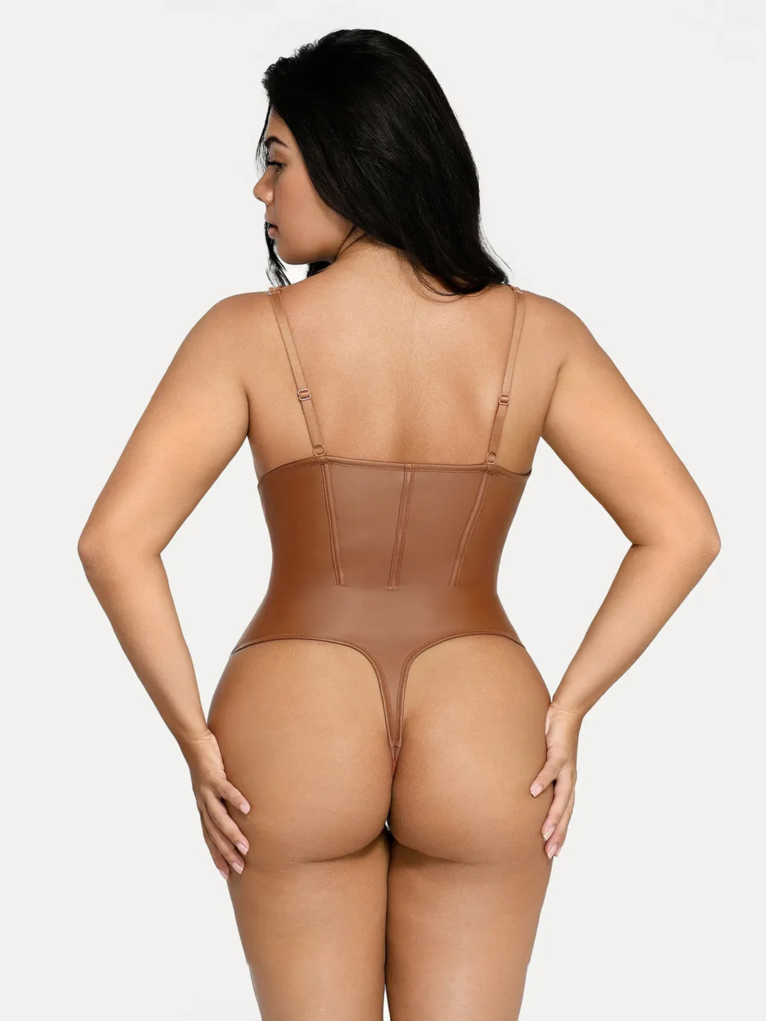 Popilush® Sculpting Tummy Control Sleeveless Body Shaper Shapewear Faux Leather Hourglass Corset Bodysuit