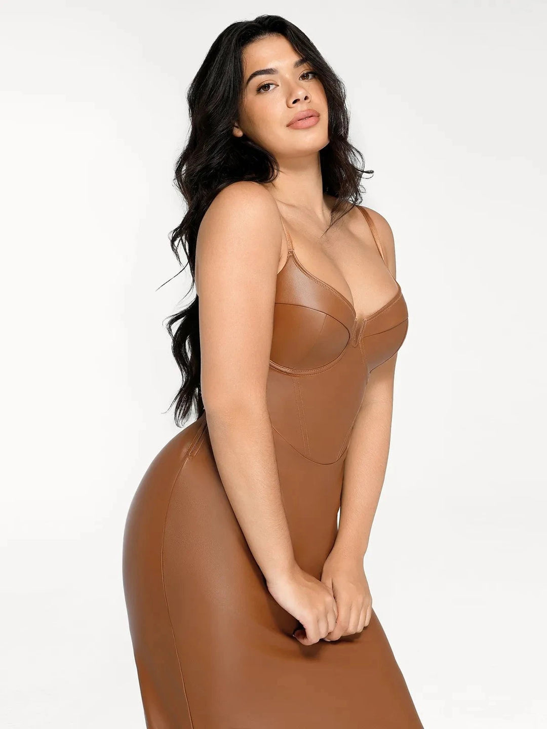 Plus Size Brown Leather Midi Dress Brown Leather One Sleeve Cut Out Midi Dress 1x Plus Size Brown Leather Midi Dress Brown Leather One Sleeve Cut Out Midi Dress 1x