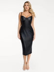 Popilush® Slip Bodycon Party Cocktail Evening Gown Black / XS Shapewear Faux Leather Hourglass Corset Midi Dress