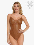 Popilush®'s brown shapewear bodysuit with lace and a corset design
