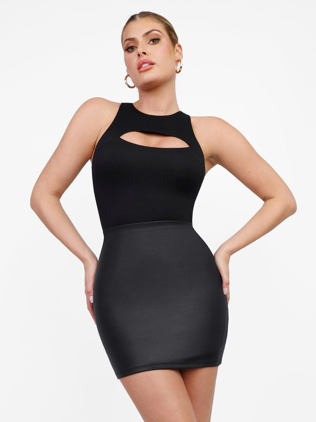 Faux Leather Corset Bodysuit