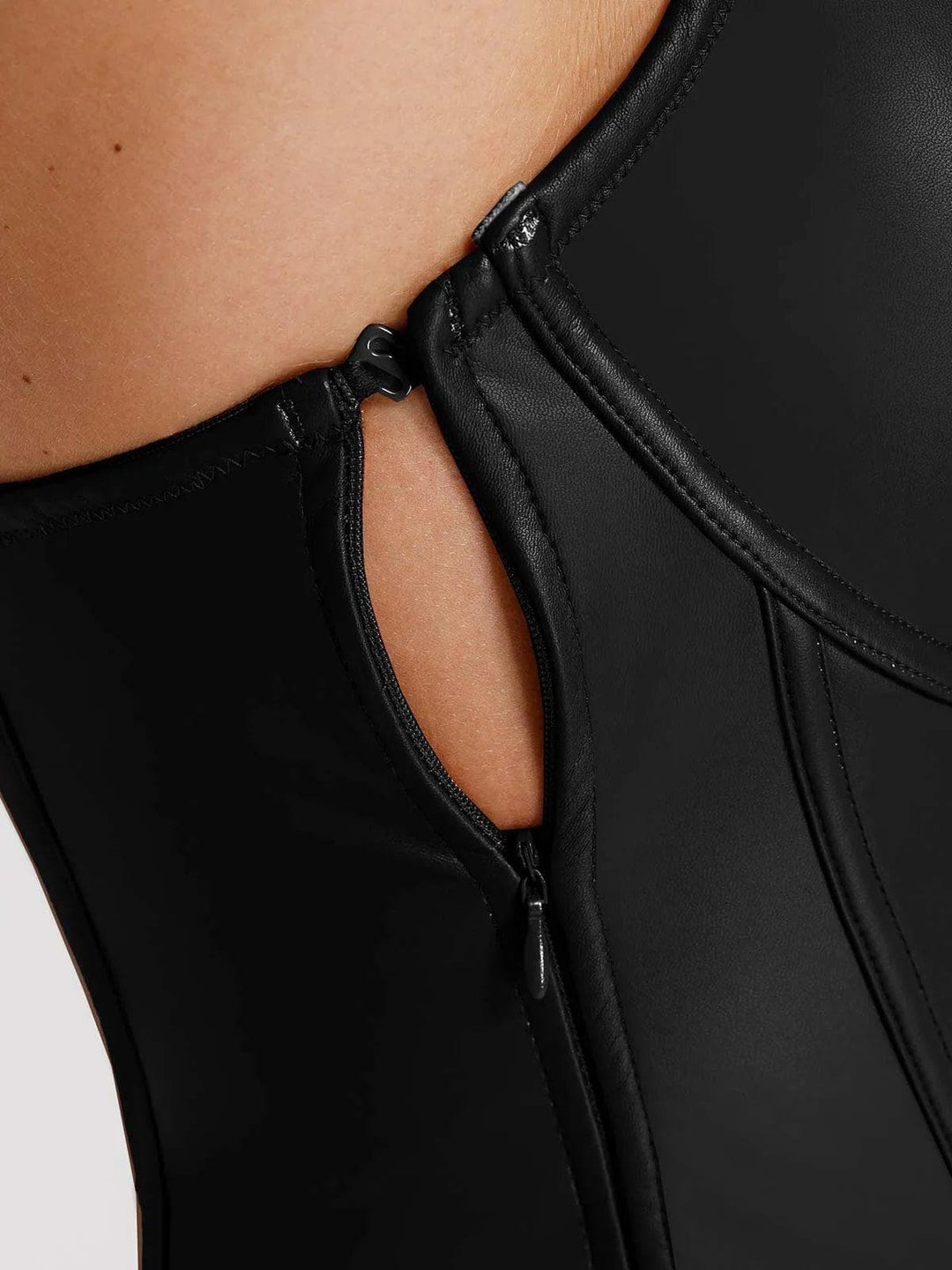 Popilush® Sexy Stylish Outfits Shapewear Faux Leather Hourglass Cutout Corset Bodysuit Butt Lifting Skirt Set