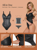 Popilush® Sexy Stylish Outfits Shapewear Faux Leather Hourglass Cutout Corset Bodysuit Butt Lifting Skirt Set