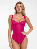 Popilush® Sexy Tops Body Shaper Shapewear Faux Leather Lace Balconette Sculpting Bodysuit