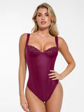 Popilush® Sexy Tops Body Shaper Shapewear Faux Leather Lace Balconette Sculpting Bodysuit