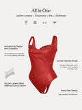 Popilush® Sexy Tops Body Shaper Shapewear Faux Leather Lace Balconette Sculpting Bodysuit