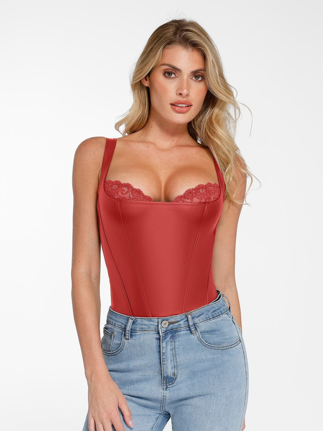 Popilush® Sexy Tops Body Shaper Shapewear Faux Leather Lace Balconette Sculpting Bodysuit