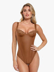 Popilush® Sexy Tops Body Shaper Brown / XS Shapewear Faux Leather Lace Balconette Sculpting Bodysuit