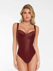Popilush® Sexy Tops Body Shaper Jujube Red / XS Shapewear Faux Leather Lace Balconette Sculpting Bodysuit