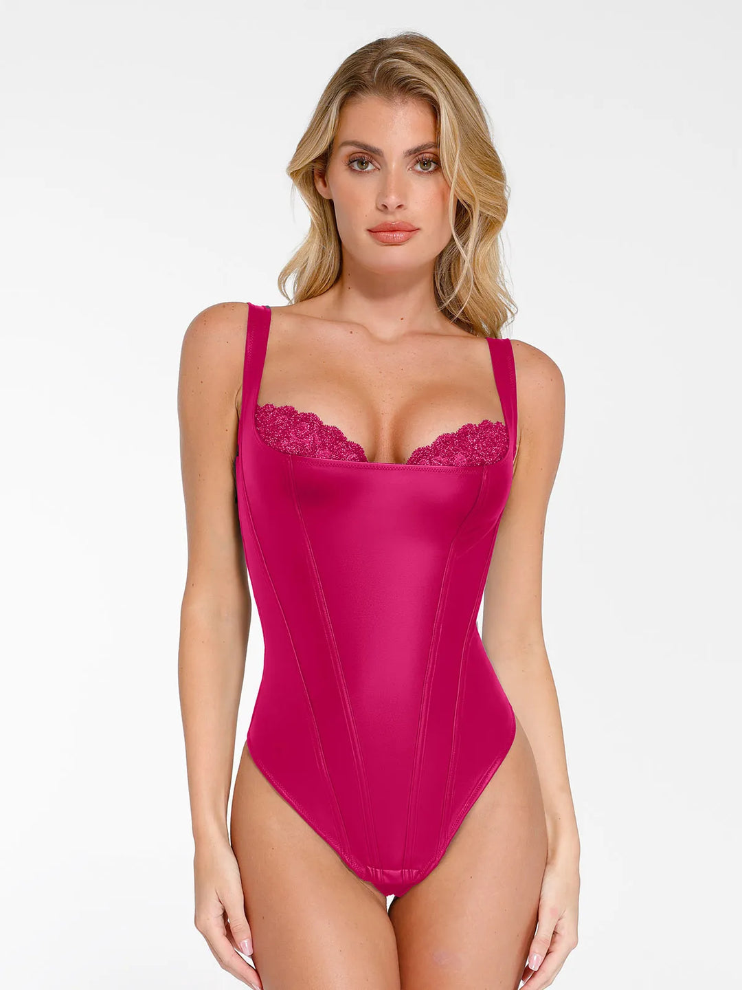 Popilush® Sexy Tops Body Shaper Pink / XS Shapewear Faux Leather Lace Balconette Sculpting Bodysuit