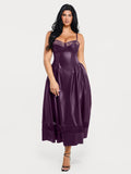 Popilush® Shapewear Faux Leather Lace Panel Corset A-Line Midi Dress