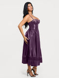 Popilush® Shapewear Faux Leather Lace Panel Corset A-Line Midi Dress