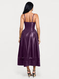 Popilush® Shapewear Faux Leather Lace Panel Corset A-Line Midi Dress