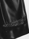 Popilush® Shapewear Faux Leather Lace Panel Corset A-Line Midi Dress