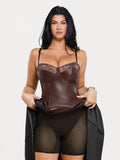 Popilush® Shapewear Faux Leather Lace Panel Corset A-Line Midi Dress