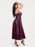 Popilush® Shapewear Faux Leather Lace Panel Corset A-Line Midi Dress