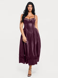 Popilush® Shapewear Faux Leather Lace Panel Corset A-Line Midi Dress