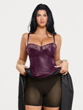 Popilush® Shapewear Faux Leather Lace Panel Corset A-Line Midi Dress