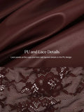 Popilush® Shapewear Faux Leather Lace Panel Corset A-Line Midi Dress