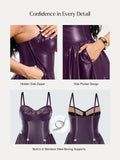 Popilush® Shapewear Faux Leather Lace Panel Corset A-Line Midi Dress