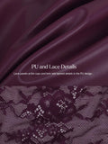 Popilush® Shapewear Faux Leather Lace Panel Corset A-Line Midi Dress