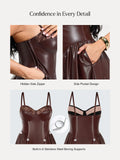 Popilush® Shapewear Faux Leather Lace Panel Corset A-Line Midi Dress