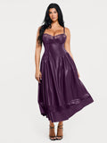 Popilush® Purple / XS Shapewear Faux Leather Lace Panel Corset A-Line Midi Dress