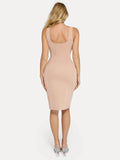 Popilush® Leather Party Bodycon Cocktail Evening Gown Shapewear Faux Nubuck Bodycon Sculpting Slit Midi Dress