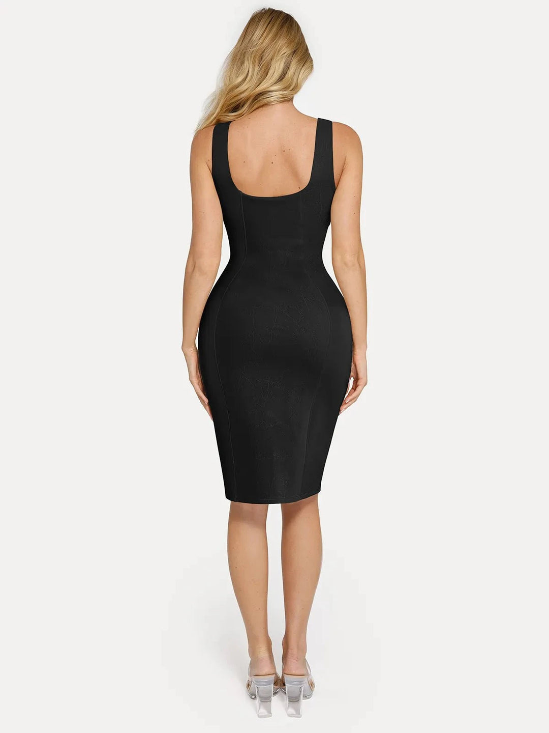 sculpting bodycon dress S3 Apparel Women's Straight Neck Off The Shoulder Sculpting Midi Dress with Built-In Shapewear - Dolce Leopard
