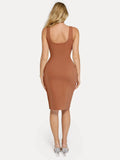 Popilush® Leather Party Bodycon Cocktail Evening Gown Shapewear Faux Nubuck Bodycon Sculpting Slit Midi Dress