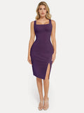 Popilush® Leather Party Bodycon Cocktail Evening Gown Purple / XS Shapewear Faux Nubuck Bodycon Sculpting Slit Midi Dress
