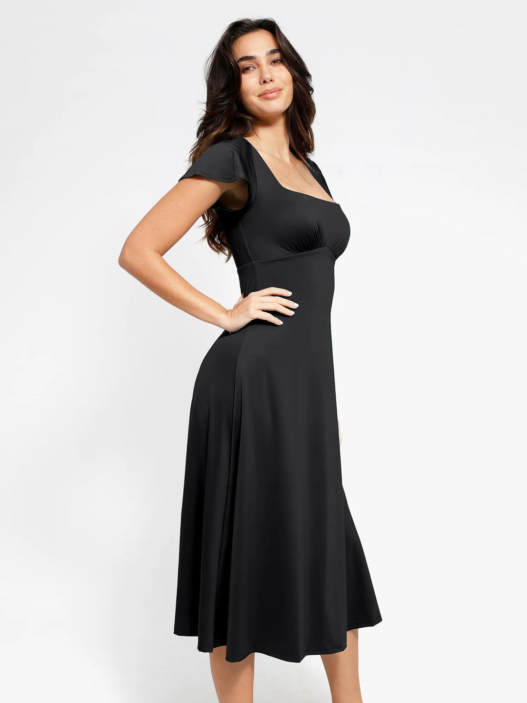 Built-In Shapewear A-Line Midi Dress | Tummy Control - Popilush Built-In Shapewear A-Line Midi Dress | Tummy Control - Popilush