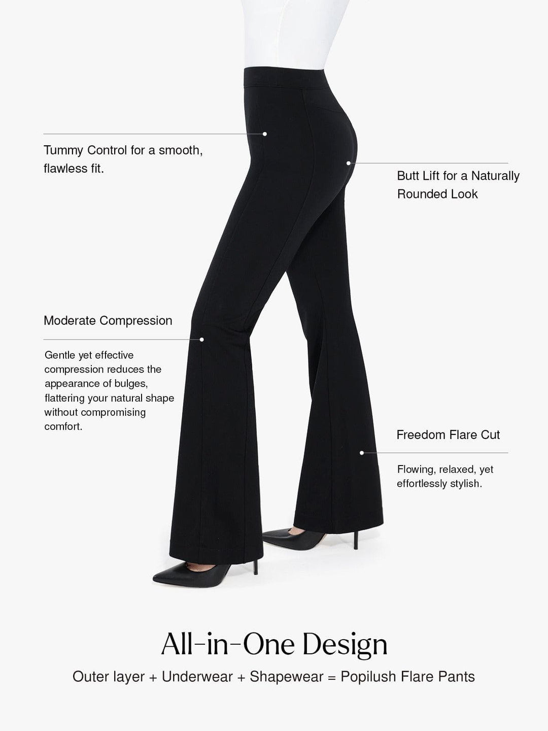 Popilush® Business Casual Pants Shapewear Freedom Tummy Control Flare-Leg Ponte Pants