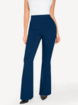 Navy blue flare-leg ponte pants with tummy control and invisible fit