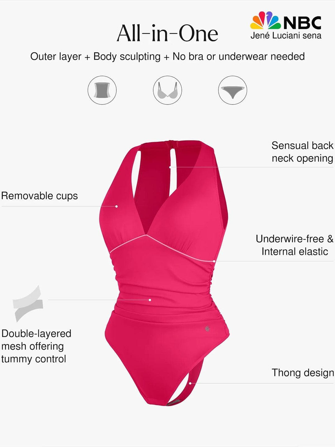 Popilush® Sexy Deep V Tops Body Shaper Vacation Outfits Shapewear Halter Cowl Neck Ruched Tummy Control Bodysuit