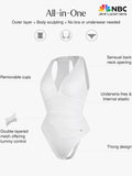 Popilush® Sexy Deep V Tops Body Shaper Vacation Outfits Shapewear Halter Cowl Neck Ruched Tummy Control Bodysuit