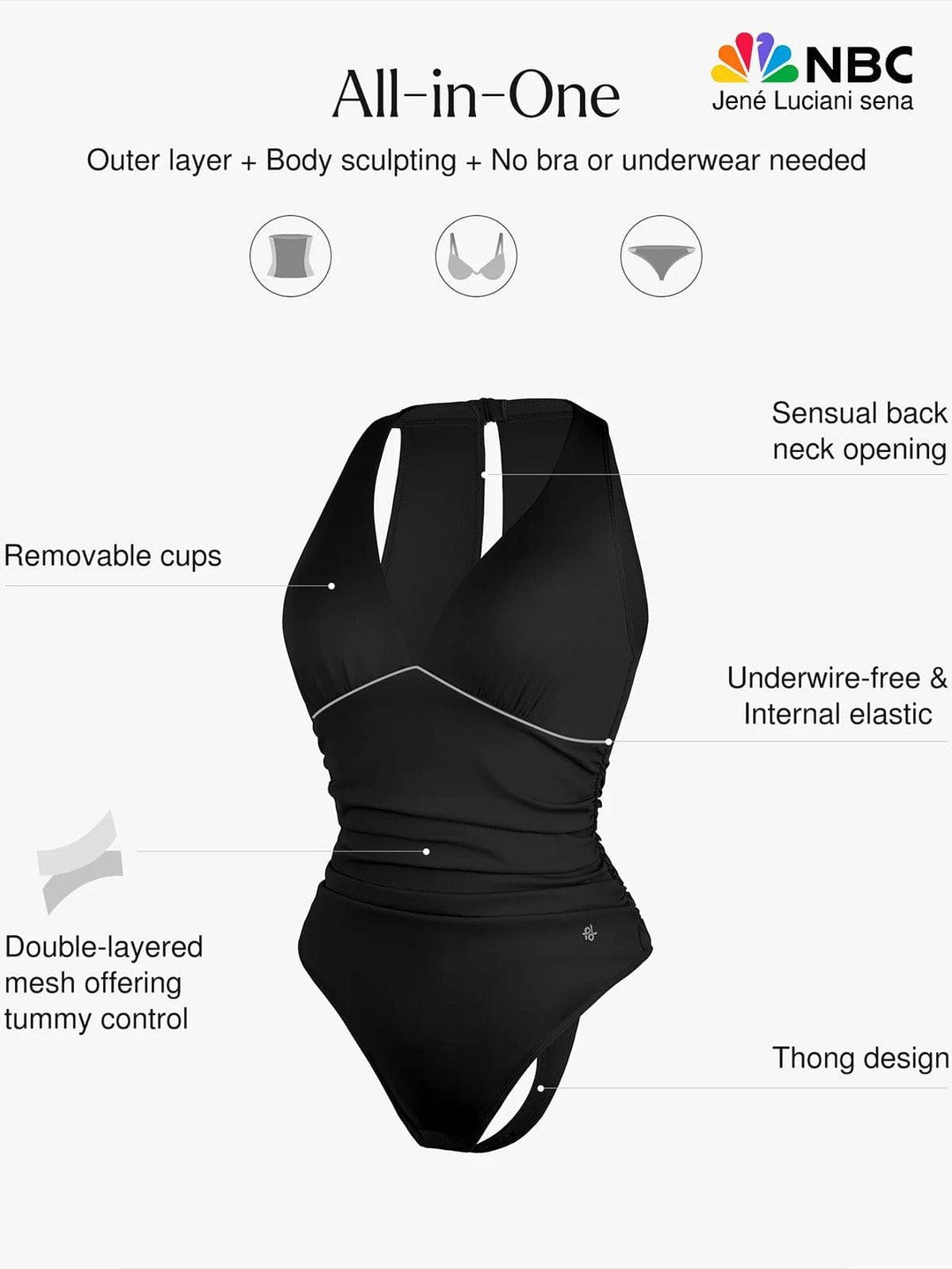 Popilush® Sexy Deep V Tops Body Shaper Vacation Outfits Shapewear Halter Cowl Neck Ruched Tummy Control Bodysuit